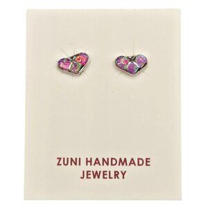 Karla Chavez Zuni Sterling Silver Opal Heart Stud Earrings Handmade